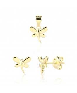 JVD žaismingas auksu dengtas papuošalų rinkinys Dragonflies SVLS0123SJ6GO00 (pakabukas, auskarai)