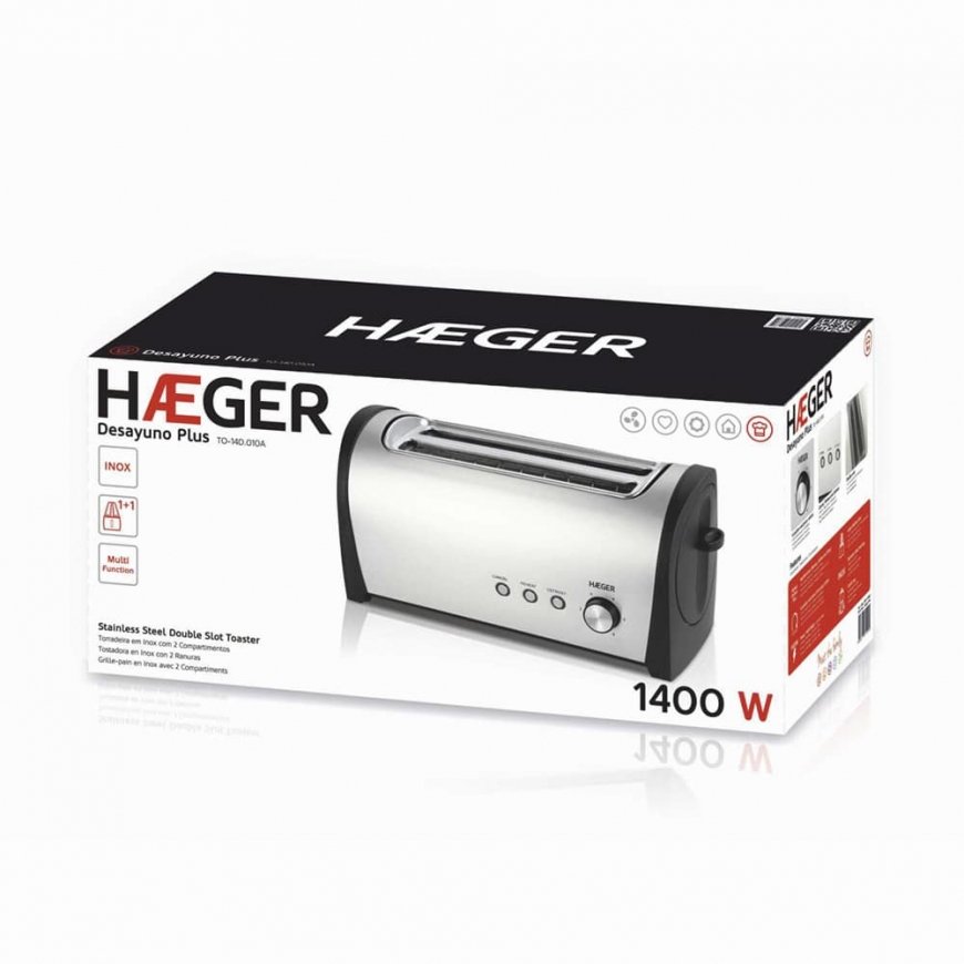 Haeger Desayuno Plus 6 2 griežinėliai 1400 W Juoda, Nerūdijančiojo plieno – 2