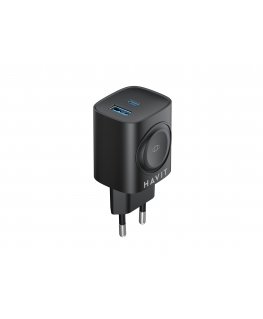 Havit UC132 EU - GaN 22 W dual-port charger with wireless charging option, black
