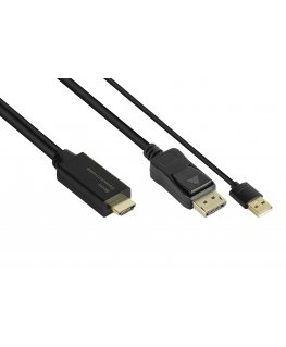 Alcasa HDMI-DP020 видео кабель адаптер 2 m HDMI Тип A (Стандарт) DisplayPort Черный
