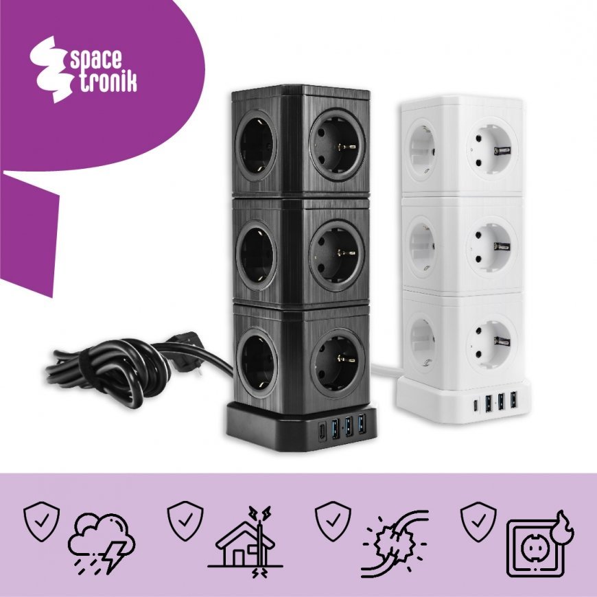 Spacetronik Baro zorgo piegāde 5xAC 3xUSB 1xUSB-C SPS-C02W