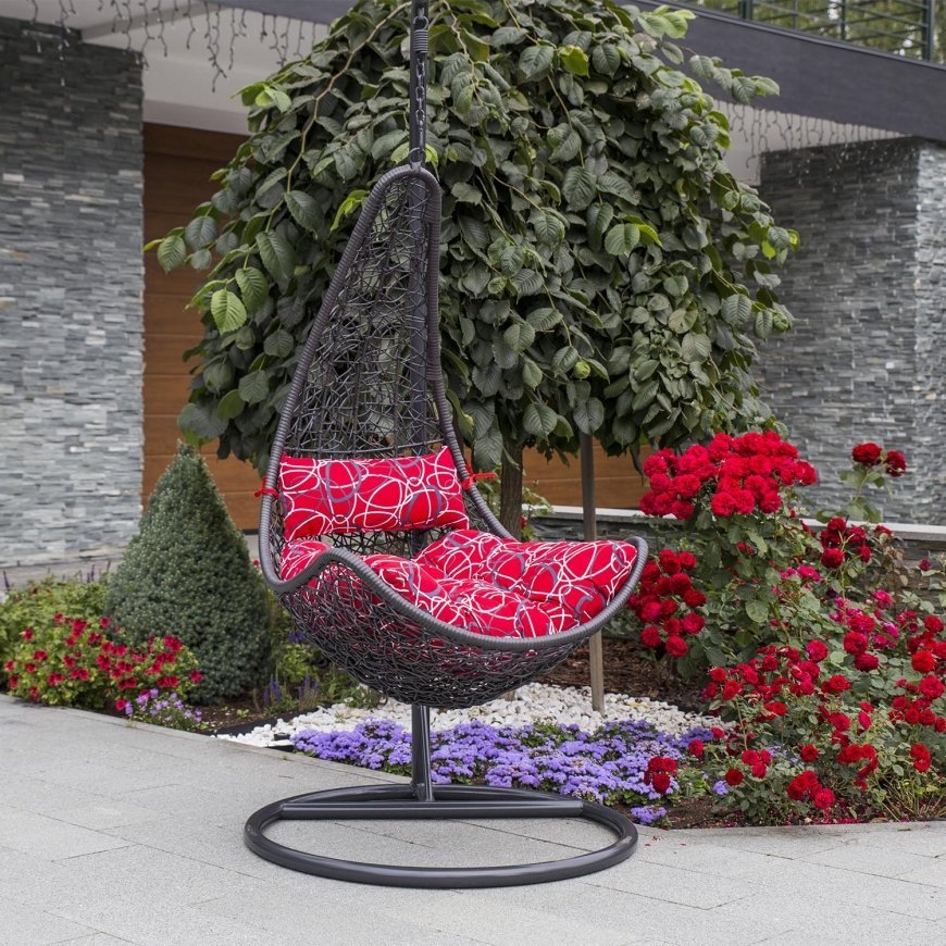 Home4You Kabantis krēslis COCO ar spilveniem, 95x95xH195cm, rāmis: tērauds, krāsa: tumši pelēka, sēžamā daļa: plastmasas vītne – 2