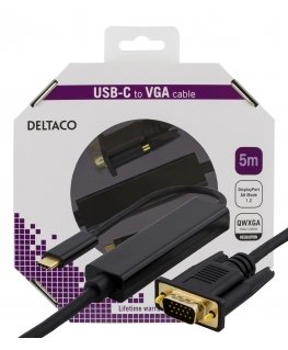 Deltaco USBC-1089-K video kabeļu aksesuārs 5 m USB Veids-C VGA (D-Sub) Melns