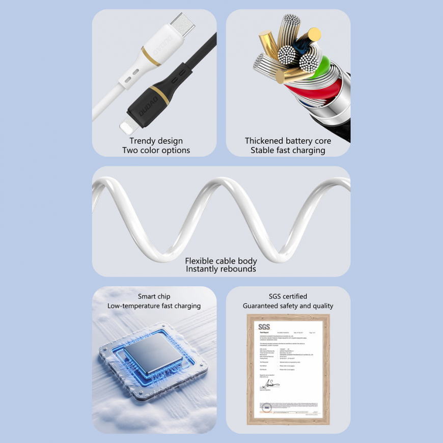 Dudao L25T USB-A - USB-C Silicone Cable 5A 1m - White – 2
