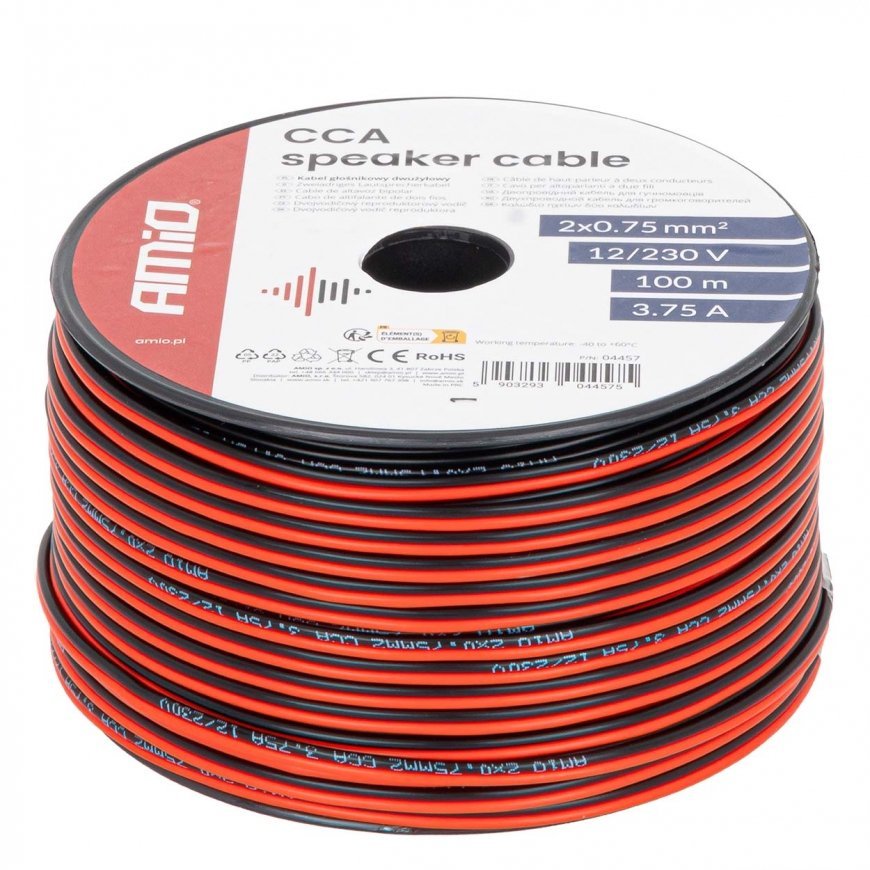2-Core Speaker Cable, 2x0.75 mm², 100 m, 3.75 A, amio-04457