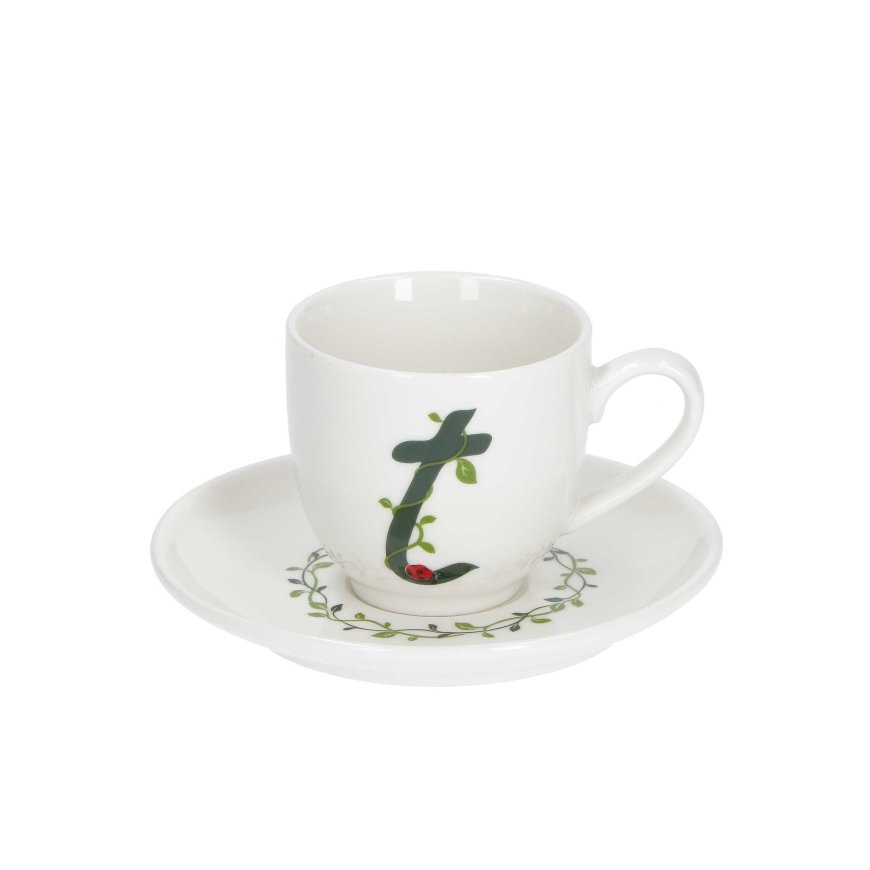 THE WHITE PORCELAIN SOLOTUA Cup and Saucer 90 ml, T Pattern