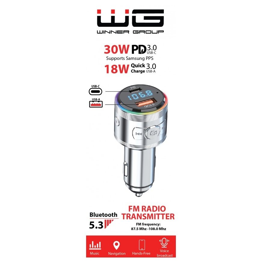 Winner Group WINTRANSUSBC FM-lähetin Bluetooth/USB Hopea – 3