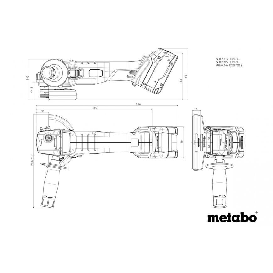 METABO stūra slīpmašīna W 18 7-125