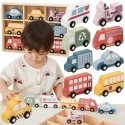 Viga Toys VIGA koka krāsotu pilsētas transportlīdzekļu komplekts, 9 gab.