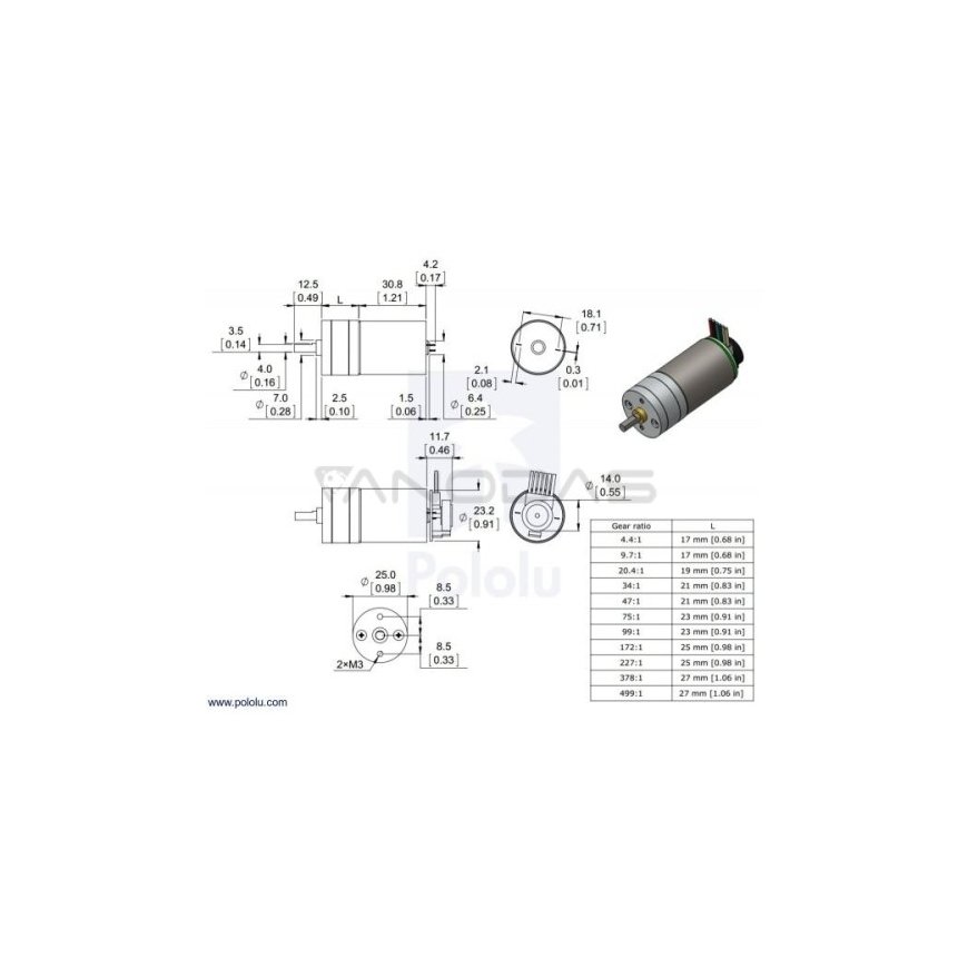 OEM Двигатель Pololu 25Dx54L с Передачей 75:1 6V 75RPM – 2