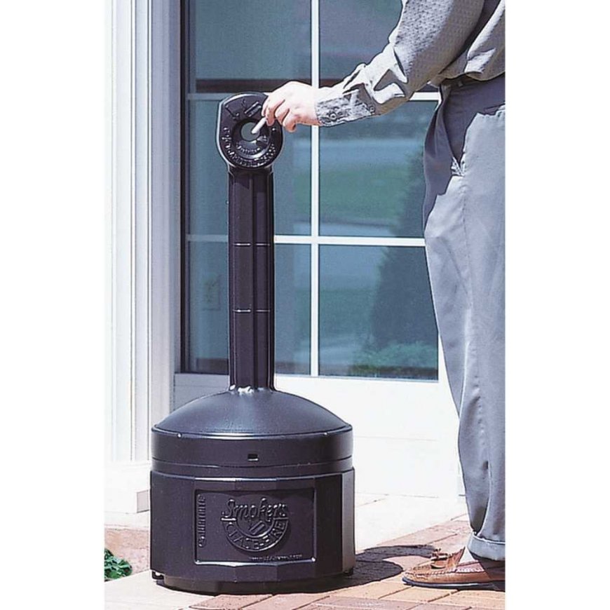 Justrite väline popielniczka zewnėrine miejska stabiliam pagrinde talpa 15L diamentro 42cm aukštis 98cm balta