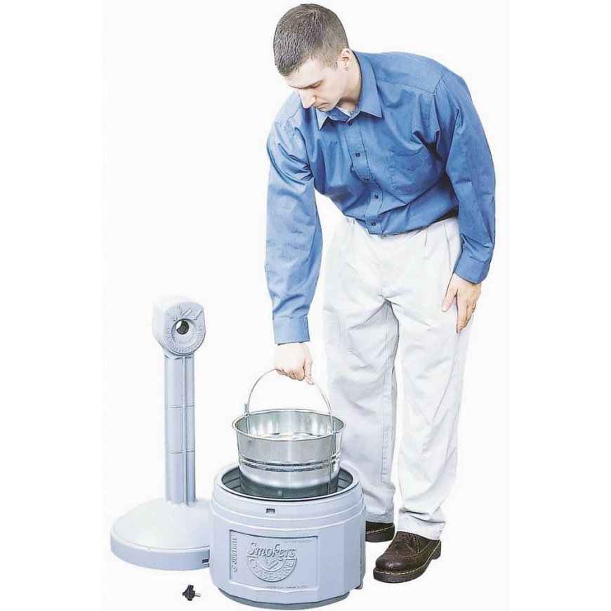 Justrite pilsētas ārējā pelnu trauka ar stabilu pamatni, tilpums 15L, diametrs 42cm, augstums 98cm, balts. – 2