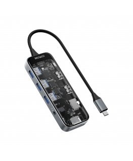 Deltaco Läpinäkyvä USB-C-telakointiasema 3xUSB-A / SD & microSD / RJ45 / 2x HDMI / 3.5 mm