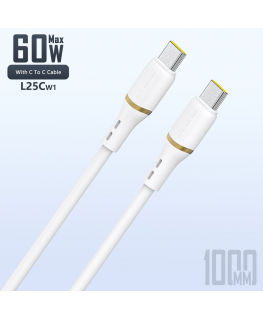 Dudao L25C USB-C - USB-C Silicone Cable 60W 1m - White