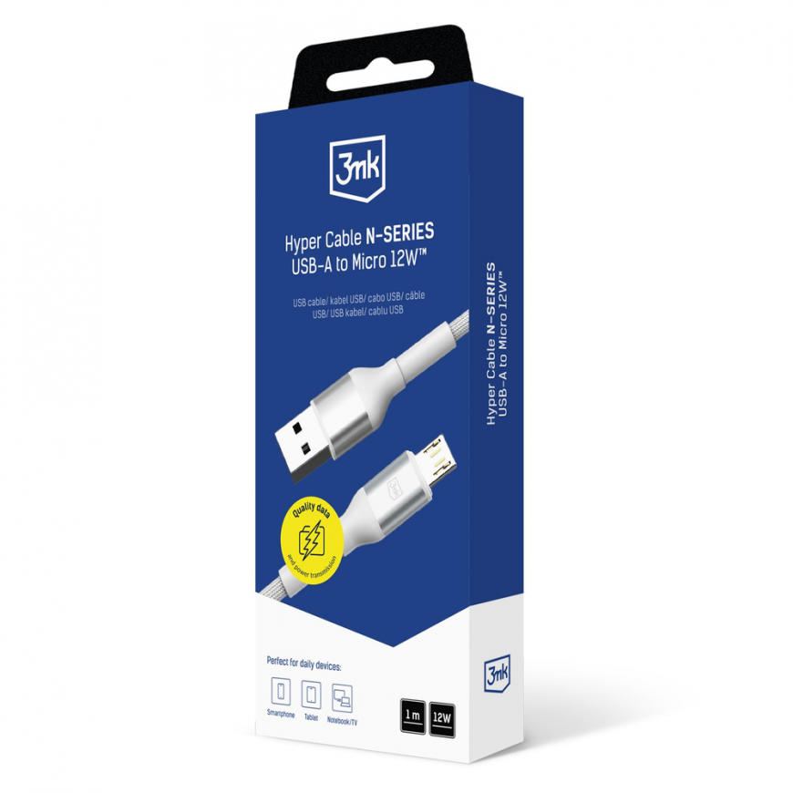 3mk Hyper Cable N-SERIES USB-A | MicroUSB 1m 5V|2.4A 12W | white – 4