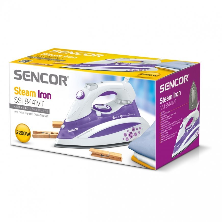 Sencor SSI 8441 VT Sausais un tvaika gludeklis 2200 W Lillā, Balts – 2