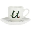 THE WHITE PORCELAIN SOLOTUA Mug and Plate 90 ml, U Pattern THE WHITE PORCELAIN SOLOTUA Mug and Plate 90 ml, U Pattern
