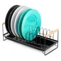 Industrial-style dish rack Vilde with bamboo handles, 39x16x14.5 cm