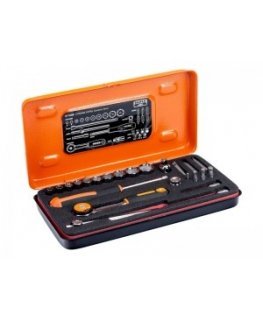 6-kantsete mutrivõtmete komplekt M4-M14 ja 1/4" otsikutega koos pöördlülitiga, 34 tk. BAHCO [S34MC8H]