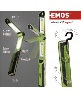 Laadimisvõimeline taskulamp, 670lm COB LED 2200mAh, EMOS