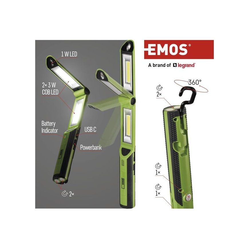 Rechargeable flashlight, 670lm COB LED 2200mAh, EMOS