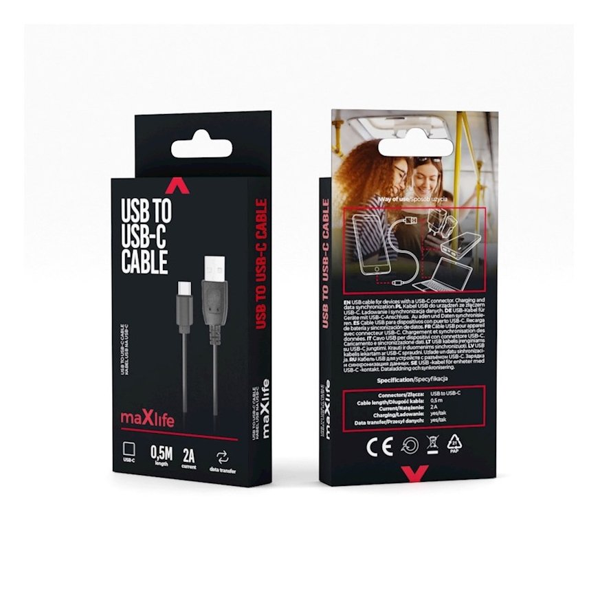 MaXlife OEM0100969 USB-kaapeli 0,5 m USB A USB C musta – 2