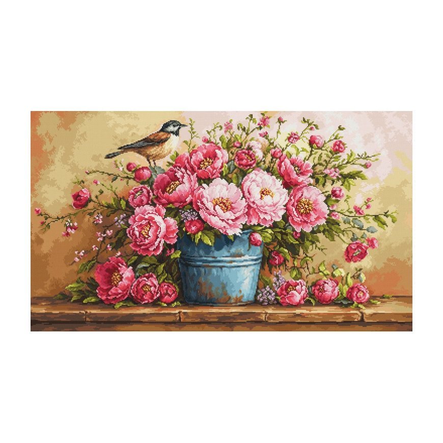 Luca S Embroidery Kit. "Lush Flower Bouquet" 60 x 35 cm SB7055