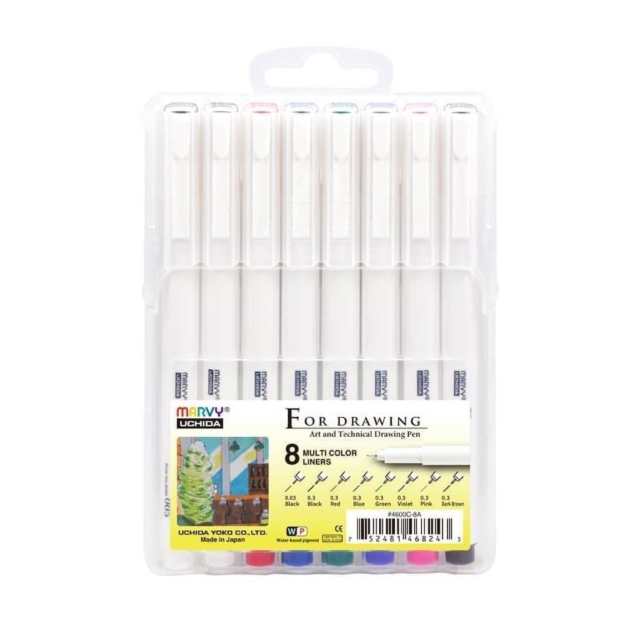 Marvy For Drawing Multicolor 4600C-8AX värvilised graafilised pliiatsid, üliõhukesed, 8 tk.