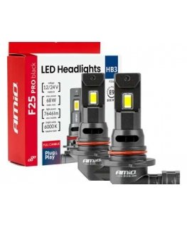F25 Pro Series Black LED Car Bulbs, Full "Canbus H1" 68 W, 12 V, 24 V, amio-04717