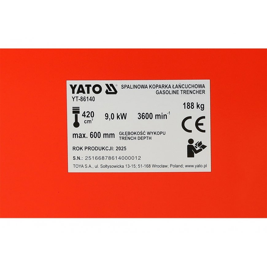 Yato Toya Sa Poland Gasoline Chain Excavator | depth 60 cm | volume 420 cm3 (YT-86140) – 2