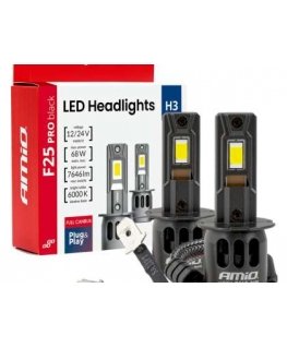 Automobilių LED lemputės F25 Pro juodos Full Canbus H3 68W 12V 24V Amio-04718