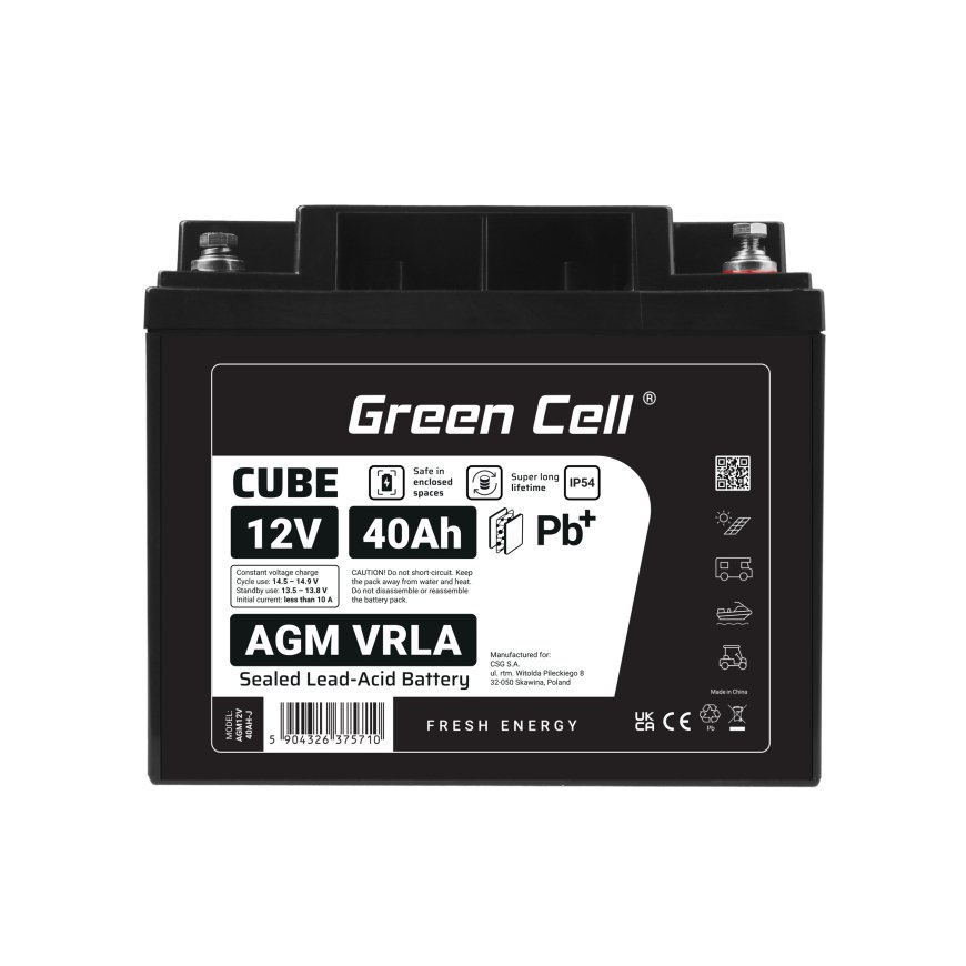 Green Cell AGM12V40AH-J UPS-aku Suletud pliiaku (VRLA) 12 V 40 Ah – 4