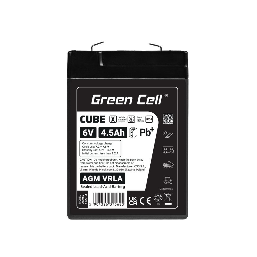 Green Cell AGM6V4-5AH-J UPS-akku Sealed Lead Acid (VRLA) 6 V 4,5 ah – 4