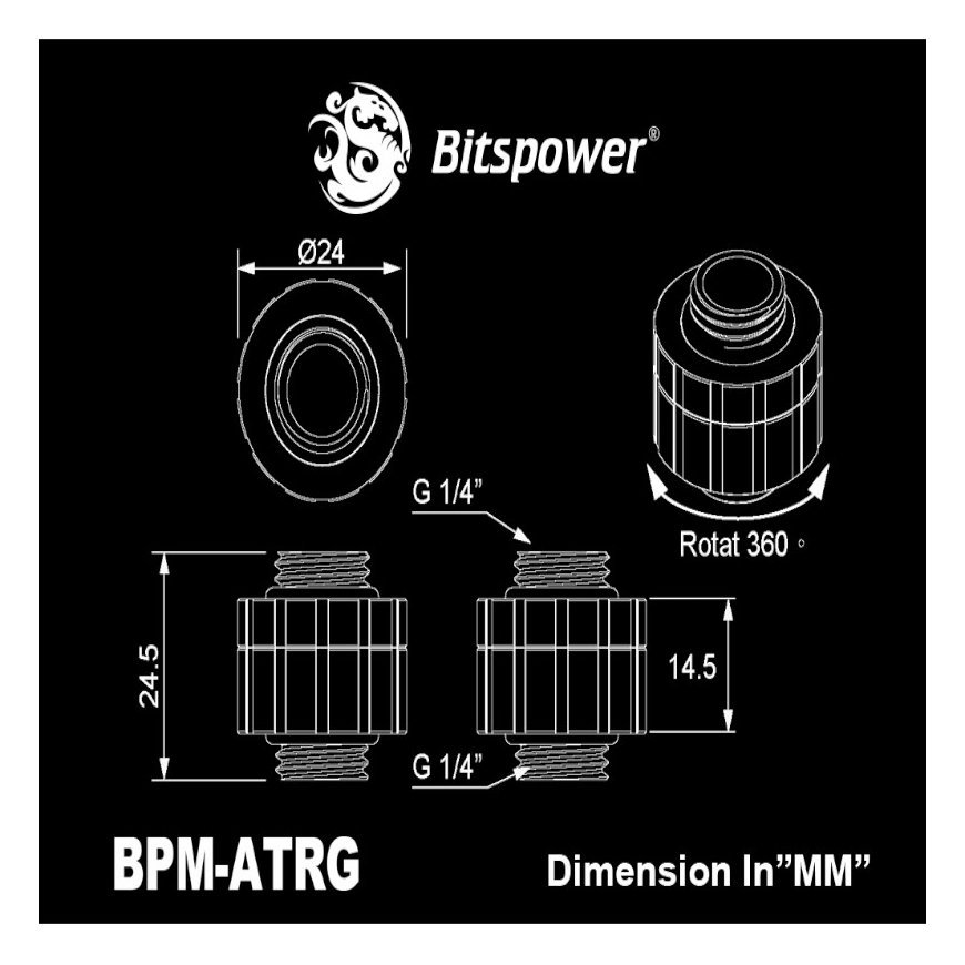 Bitspower Artemis Rotary Extender - Sandblast-Hõbedane – 2