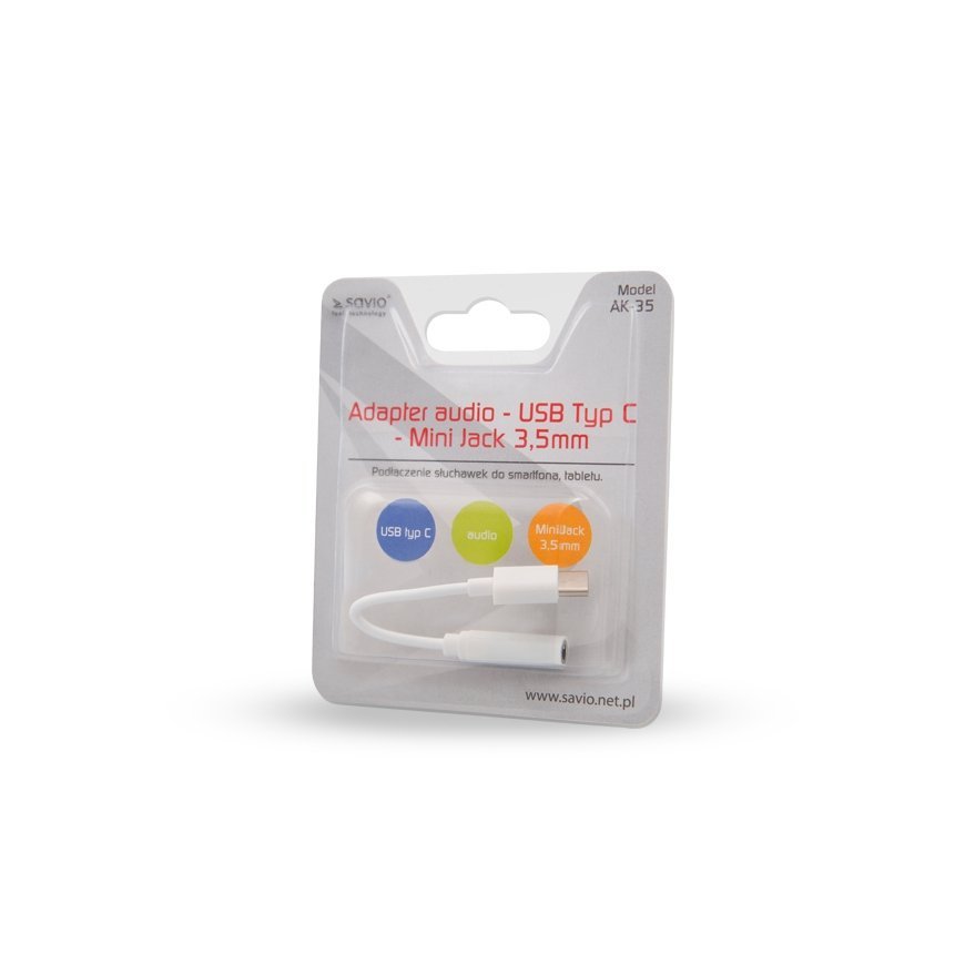 Savio AK-35 mobile phone cable White 0.12 m USB C 3.5mm mobilo telefonu kabelis Balts 0,12 m – 2