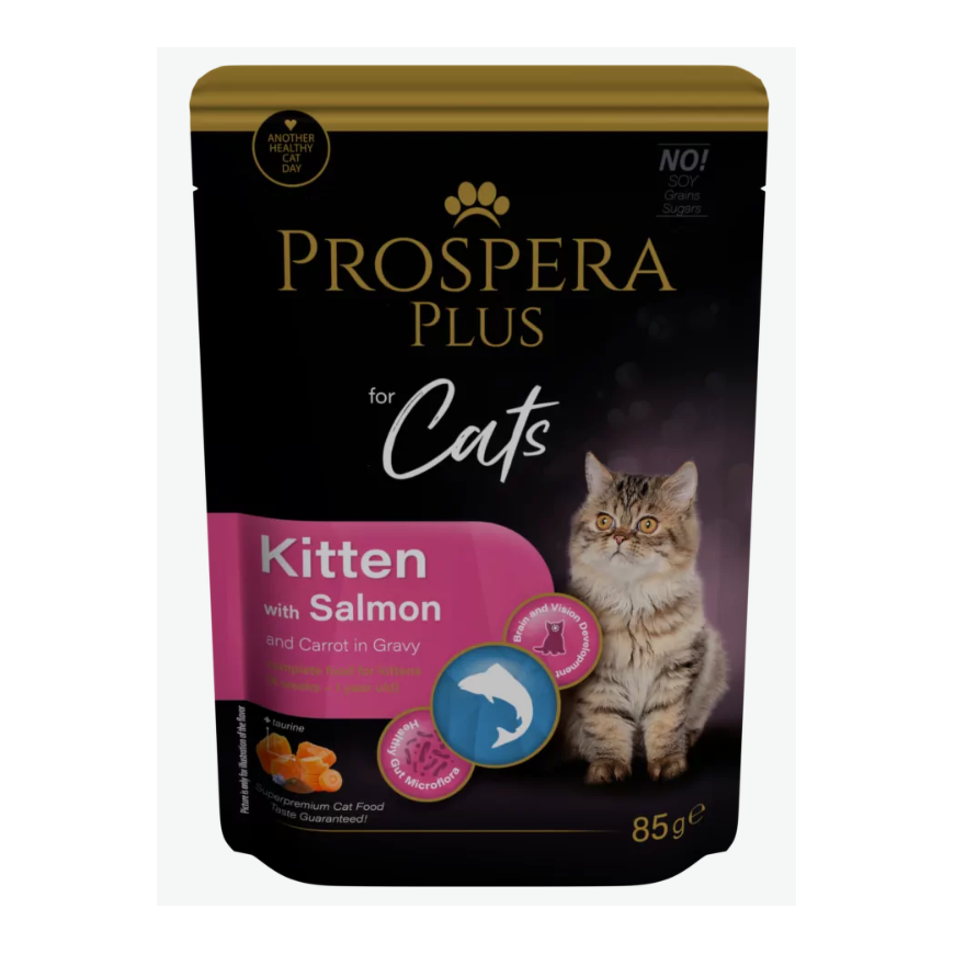 Konservi kaķēniem - Prospera Plus, Cat Pouch Kitten, Salmon and