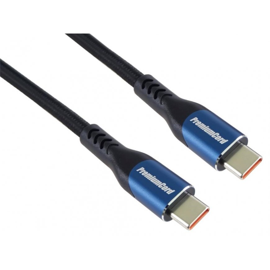 „PremiumCord“ USB-C kabelis (USB 3.2 GEN 2x2, 5A, 100W, 20Gbit/s), 2 m, kokvilnas pīts