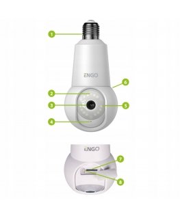 Engo Controls Eurolook ECAM-E27 - Älykäs sisäkamera, Wi-Fi, käännettävä, E27-kierre, 4 MPx 2-suuntainen ääni (mikrofoni ja kaiut