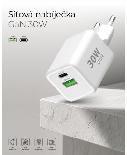 Winner Group WG - GaN Võrgulaadija 2x USB 30W, 1x USB-C PD3.0 PPS QC4 30W + USB-A 18W, Type-C kuni Type-C kaabel, valge