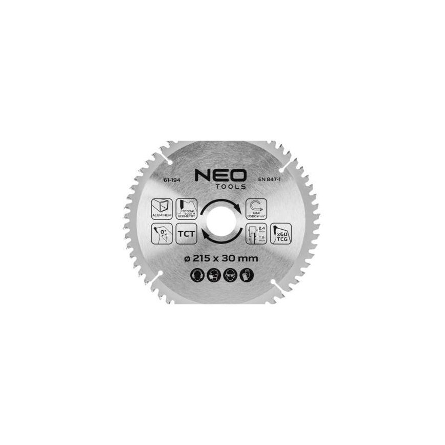 Neo Tools Diskinio lõikeketas, Widia, 215 x 30 mm, 60 hambaga, alumiinium