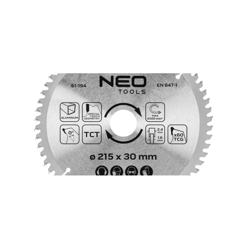 Набор дисков для резки Neo Tools Diskinio, Widia, 215 x 30 мм, 60 зубьев, для алюминия – 2