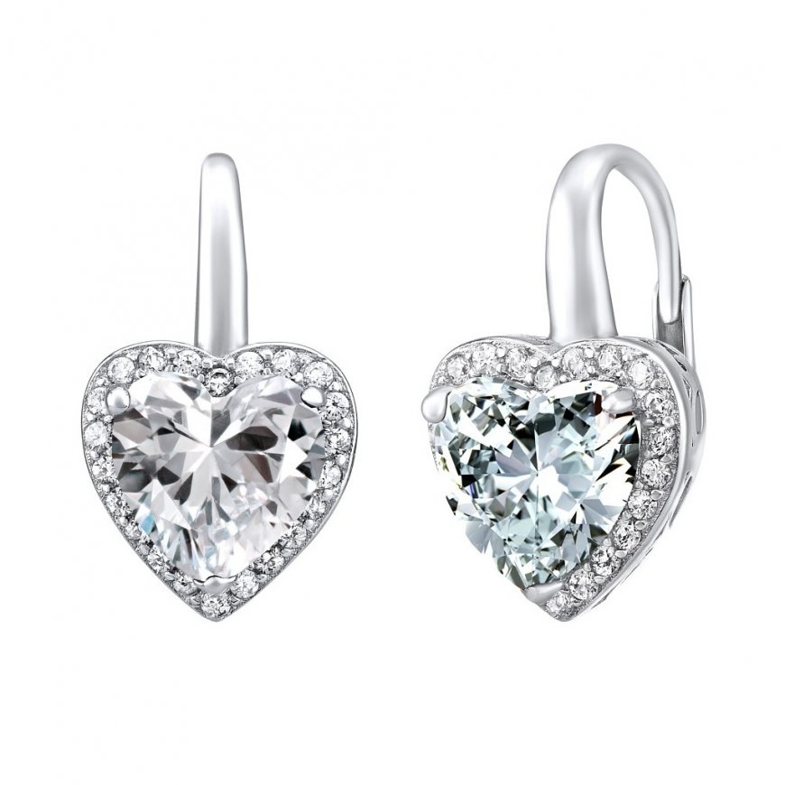 Серьги в виде сердца из серебра Silvego с цирконием LPS0629EW