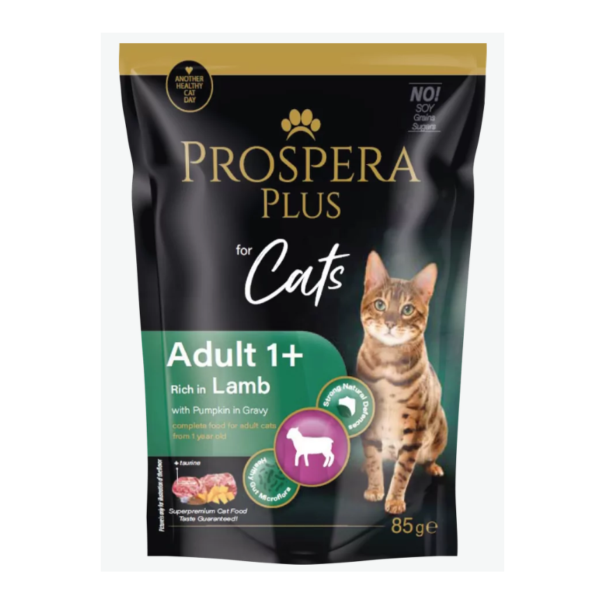 Konservi kaķiem - Prospera Plus, Cat Pouch Adult 1+, Lamb and Pu