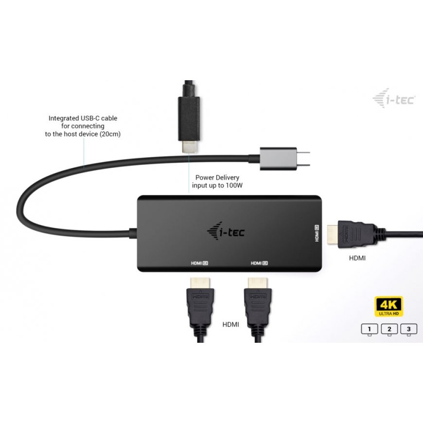 i-tec C31TRIPLE4KHDMIPD videokaapeli-adapteri 0,2 m USB Type-C 3 x HDMI musta – 4