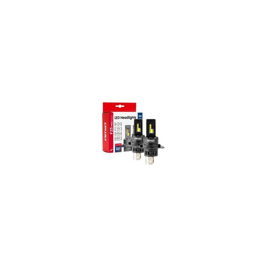 LED-auton valot F25 Pro -sarja musta, „Full Canbus“ H4 H19 70 W 12 V 24 V amio-04719 – 2
