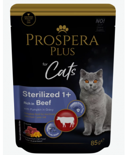 Konservi kaķiem - Prospera Plus, Cat Pouch Sterilized 1+, Beef a