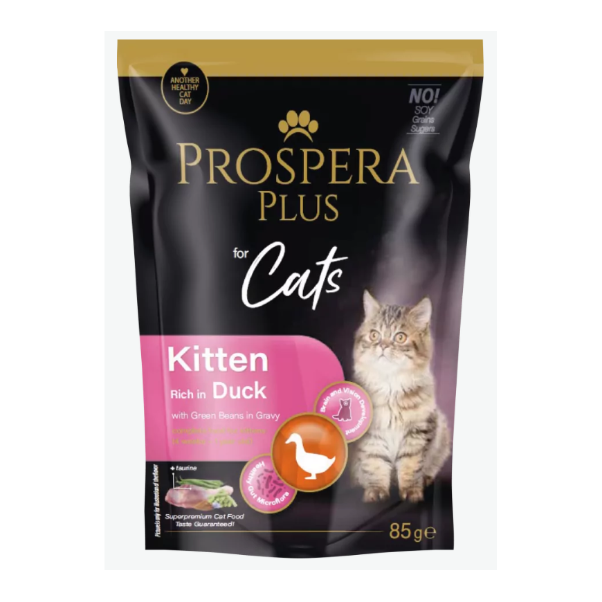 Konservi kaķēniem - Prospera Plus, Cat Pouch Kitten, Duck and Gr