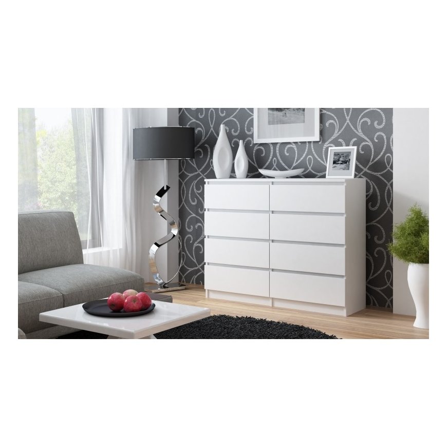 Topeshop M8 120 BIEL riidekapp ja sahtlitega kummut – 2