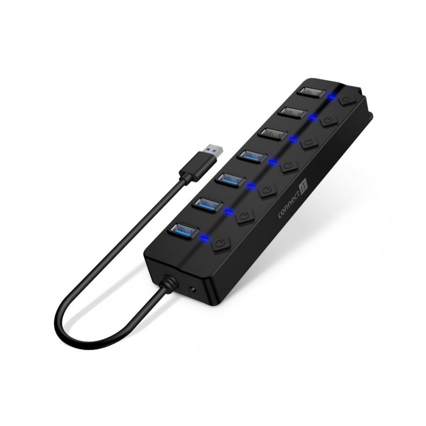 CONNECT IT USB Hub Mighty Switch 2, 4xUSB 3.0, 3xUSB 2.0, ulkoinen, musta