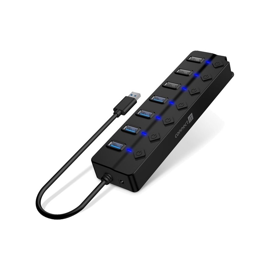 CONNECT IT USB Hub Mighty Switch 2, 4xUSB 3.0, 3xUSB 2.0, ārējs, melns – 2